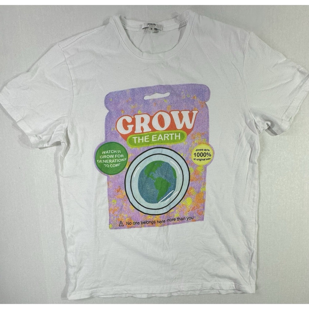 AGOLDE Grow the Earth T-Shirt White Medium Graphic Tee Los Angeles Earth Day